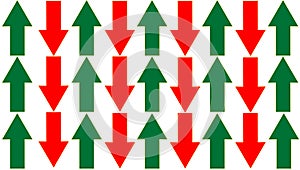 Pattern set green arrow up and red arrow down isolated white background for graphic design stock photo, object, business, sign