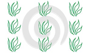 Pattern set green grass vector background isolated on white for graphic design or stockphoto, environment, greenery, illustration