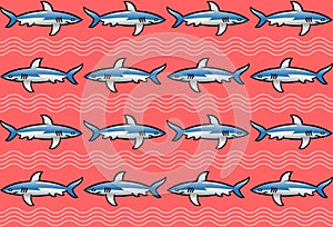 Pattern with sharks on pink background