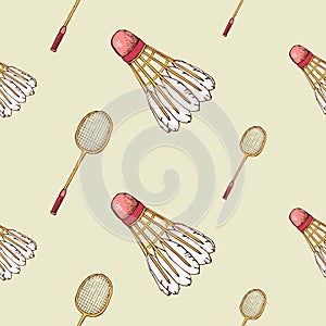 Pattern with shuttlecock and badminton racket