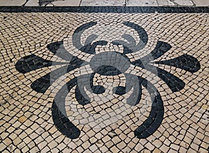 Pattern at sidewalk on the streets of Lisbon in Portugal