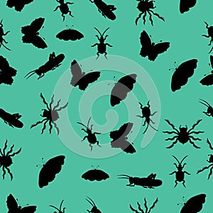 Pattern of silhouettes of insects. vector illustration. Drawing by hand.