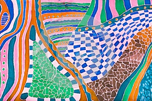 Pattern on silk scarf drawn in cold contour batik