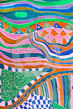 Pattern on silk scarf painted in batik technique