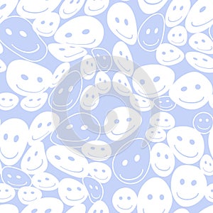 pattern with smiling faces. Blue.