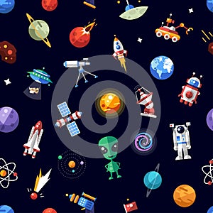 Pattern of space icons and infographics elements