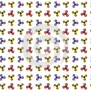 Pattern of spinners in a flat style. Multicolored spinners spinning on a white background. Isolated on white background. A modern