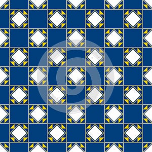 Pattern from squares and triangles on blue background