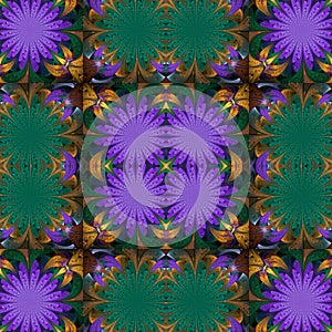 Pattern in stained-glass window style. Purple, green and beige palette. You can use it for invitations, notebook covers, phone