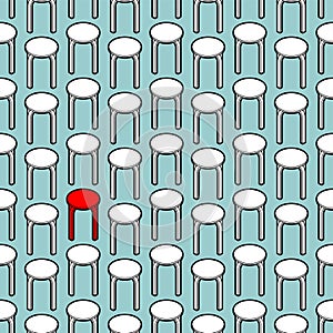 Pattern of stools on blue background with one red standout, symbolizing individuality, leadership, and standing out in a crowd.