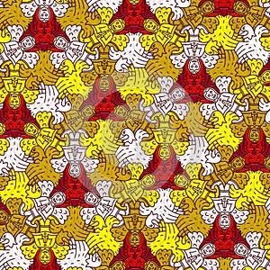 Pattern with stylized angels, devils and birds - relief