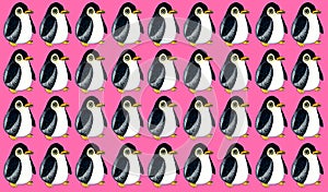 Pattern of stylized baby penguins. Pink background.