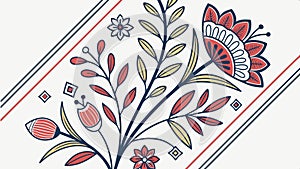 Pattern with stylized floral elements and diagonal stripes abstract graphic vector design Generative AI