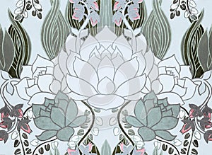 Pattern succulents painted with watercolor art background. Color violet A stone rose.