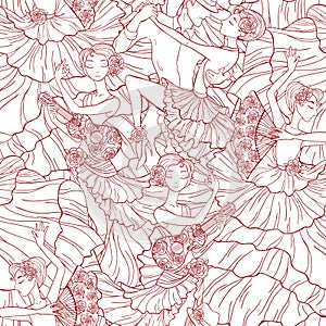 Pattern with tango and flamenco dancers.