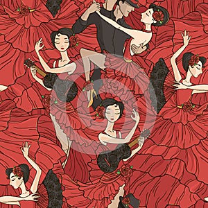 Pattern with tango and flamenco dancers.