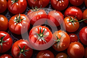 Pattern texture background of many vine ripened fresh raw tomatoes photo