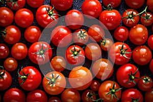 Pattern texture background of many vine ripened fresh raw tomatoes