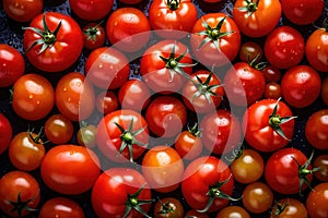 Pattern texture background of many vine ripened fresh raw tomatoes photo