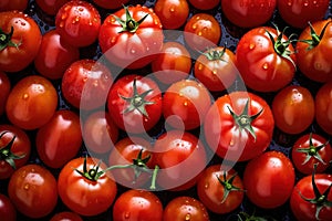 Pattern texture background of many vine ripened fresh raw tomatoes