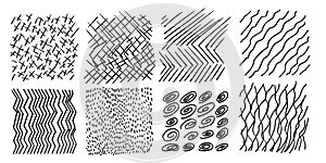 Pattern, texture, line hand drawn. Hatch drawing pen ink and crosshatch draw pencil sketch. Doodle scratch style. Black