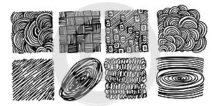 Pattern, texture, line hand drawn. Hatch drawing pen ink and crosshatch draw pencil sketch. Doodle scratch style. Black
