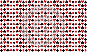 Pattern texture repeating seamless black red white background. Game, playing cards. Wallpaper, fabric. Poker flat icon card suites photo