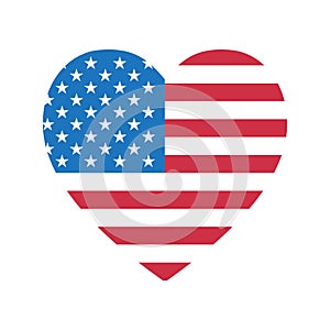 4th of July Happy Independence Day symbol icon HEART Patriotic American flag, stars isolated vector sign