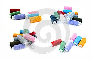 Pattern of threads of bright and dark skeins for embroidery scattering on an isolated background