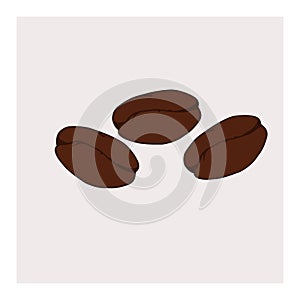 Pattern of three coffee beans. Three coffee beans on a light background.