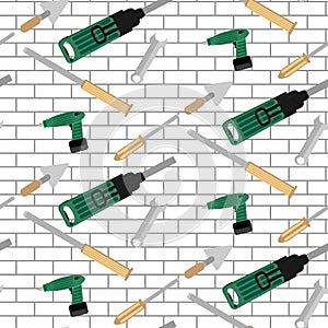 Pattern tools construction on brick wall