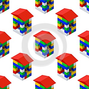 Pattern of toy houses, city or cottages in isometry. Vector illustration