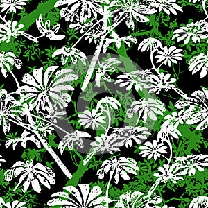 Pattern with tropical trees and leaves