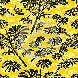 Pattern with tropical trees and leaves