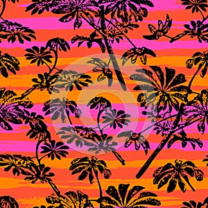 Pattern with tropical trees and leaves