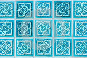 Pattern of turquoise flower glazed tiles.