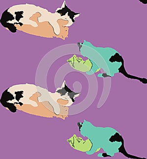 Pattern with Two adorable kittens playing