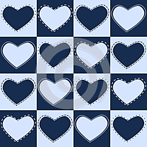 Pattern with various blue hearts