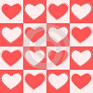 Pattern with various red hearts