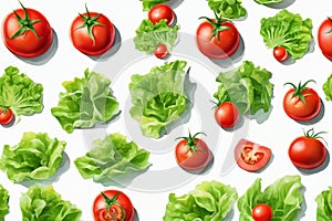 pattern of various vegetables including tomatoes and lettuce