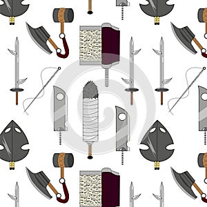 Pattern with Vector illustration of a dagger, sword. All elements are isolated