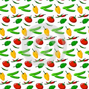 Pattern with vegetables - cucumbers, tomatoes, sweet peppers.