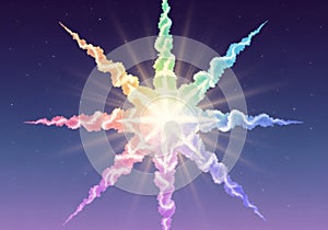 Pattern with vibrant rainbow colors emanates from a central bright