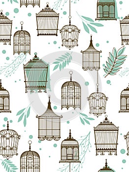 Pattern with vintag birdcages photo