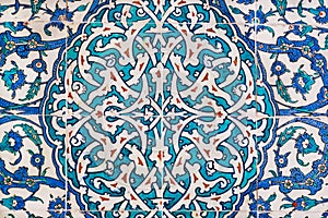 Pattern of vintage ceramic tiles on wall of historical Topkapi palace, Istanbul