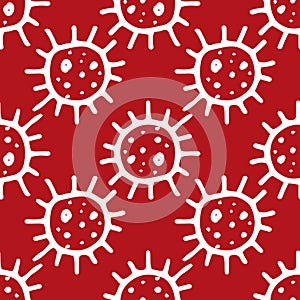 A pattern of a virus and a bacterium. a seamless pattern Hand-drawn microbe of round shape with a texture of rays and dots in an