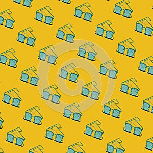 Pattern of vision glasses with shadow on yellow background. Fashionable seamless textures. Background. backdrop