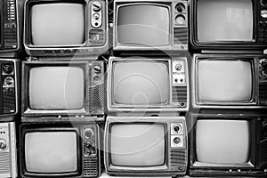 Pattern wall of pile black and white retro television