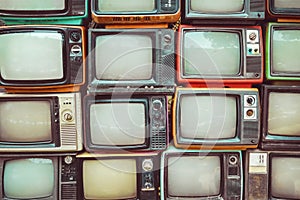 Pattern wall of pile colorful retro television