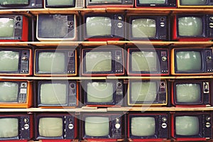 Pattern wall of pile colorful retro television TV photo